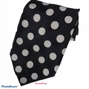 Black Tie Handmade Silk Gray & White Circles